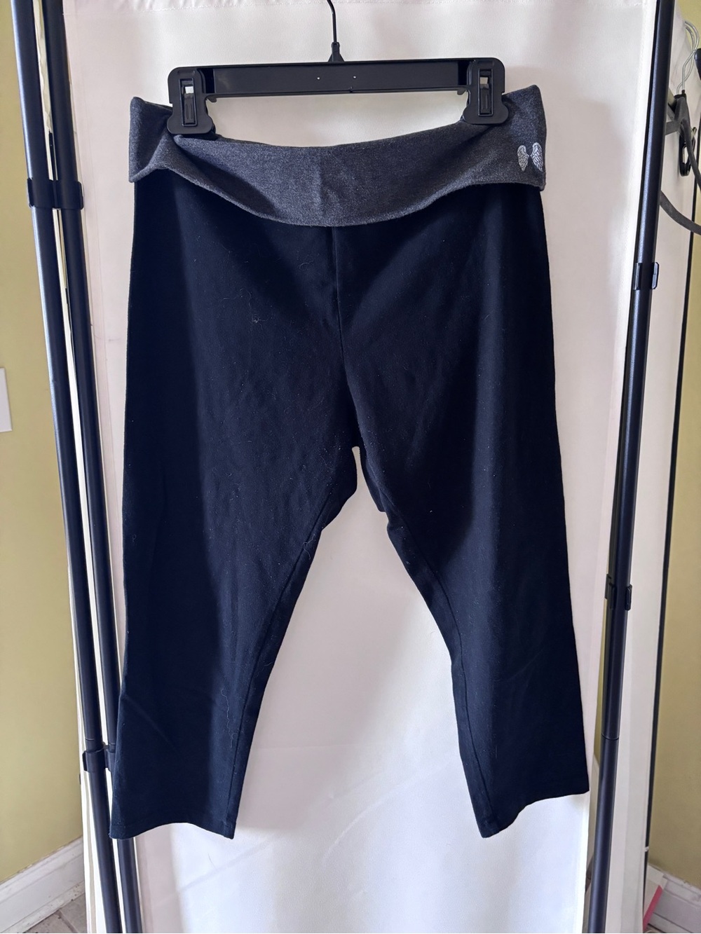 Victoria's Secret Black Leggings with Gray Fold-Over Waist Y2K